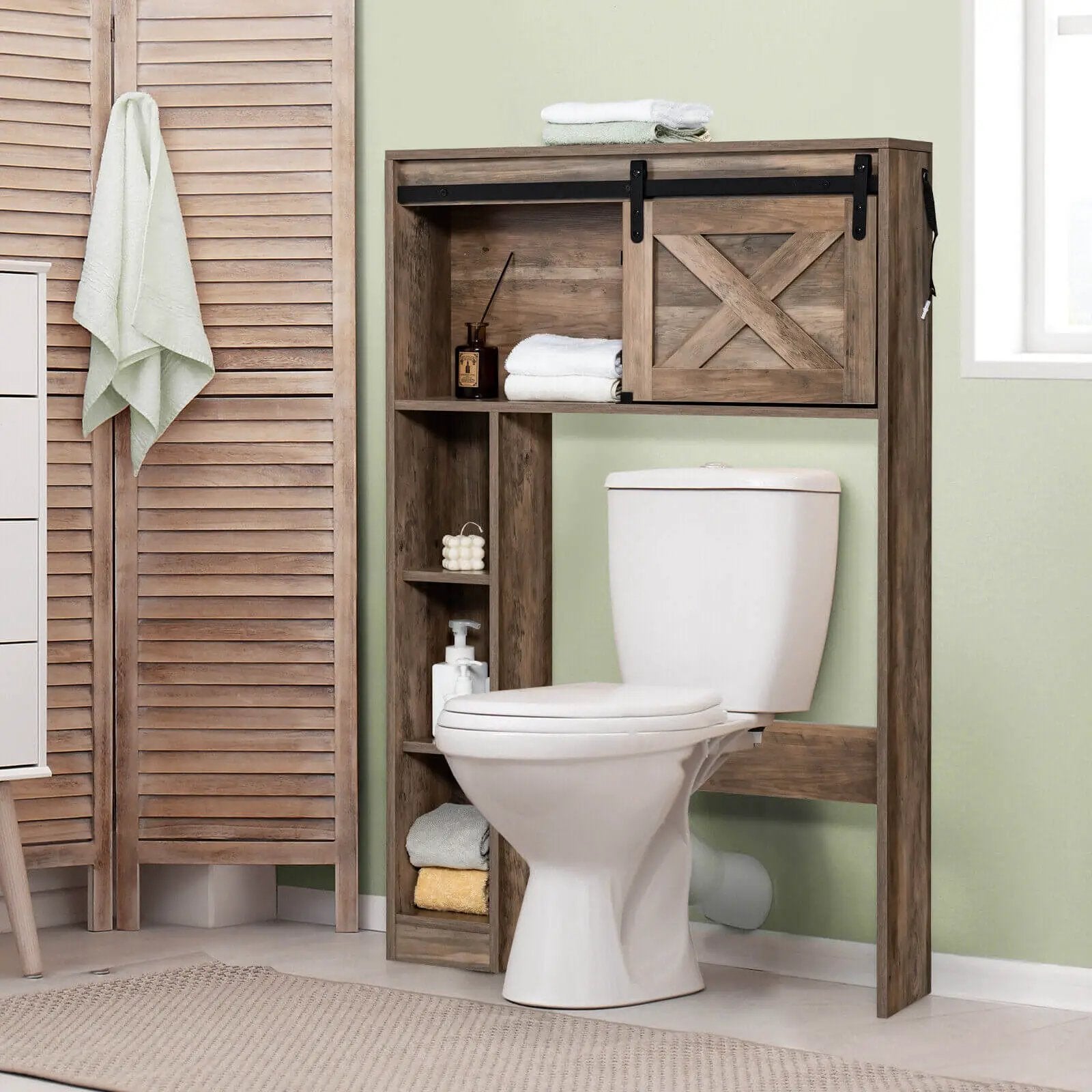4-Tier Over The Toilet Storage Cabinet with Sliding Barn Door and Storage Shelves by DirectDeals