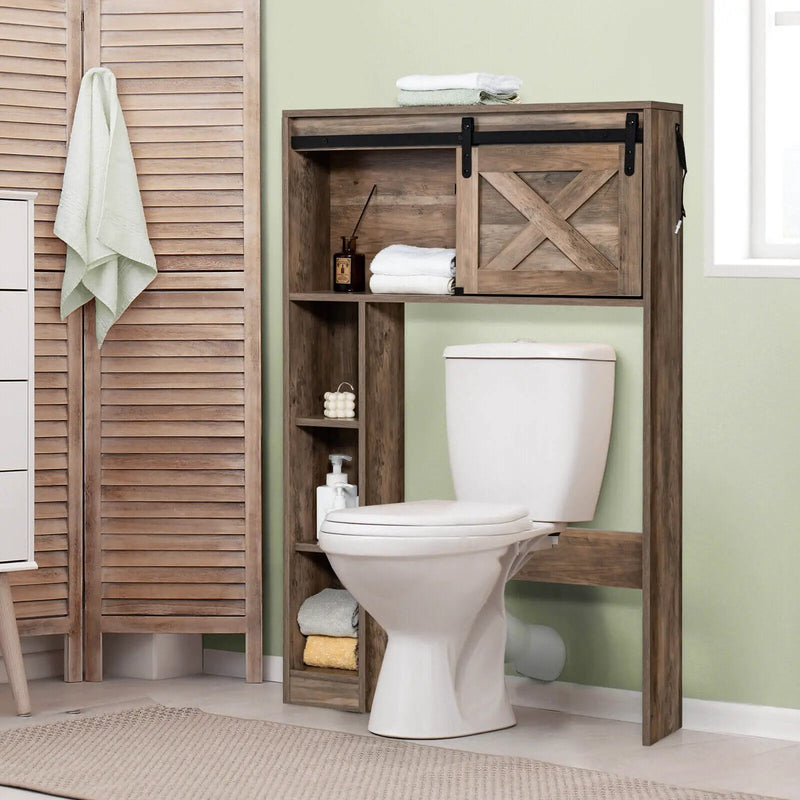 4-Tier Over The Toilet Storage Cabinet with Sliding Barn Door and Storage Shelves by DirectDeals