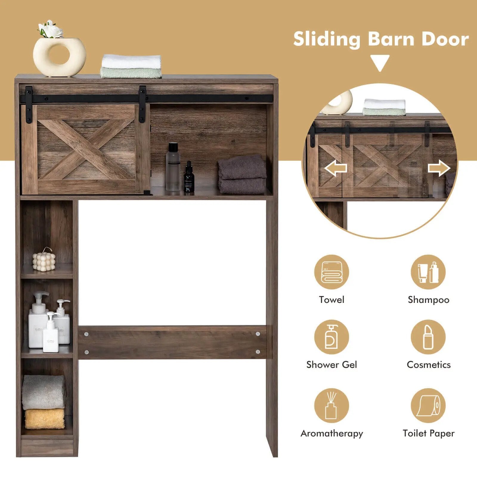 4-Tier Over The Toilet Storage Cabinet with Sliding Barn Door and Storage Shelves by DirectDeals