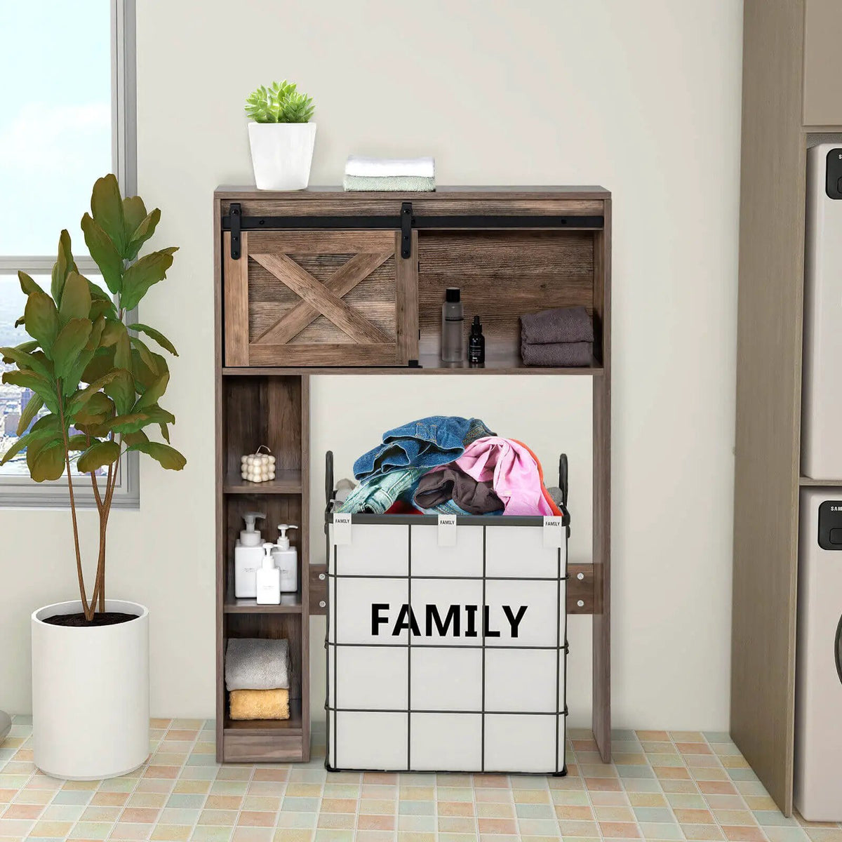 4-Tier Over The Toilet Storage Cabinet with Sliding Barn Door and Storage Shelves, photo 14 of 16