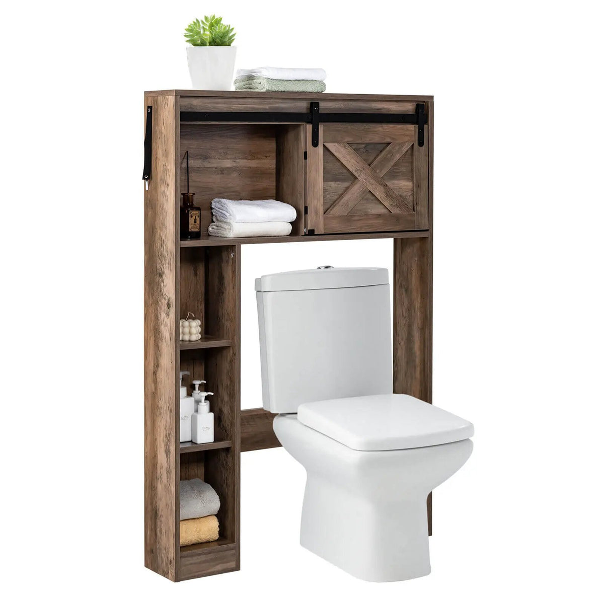 4-Tier Over The Toilet Storage Cabinet with Sliding Barn Door and Storage Shelves, photo 10 of 16