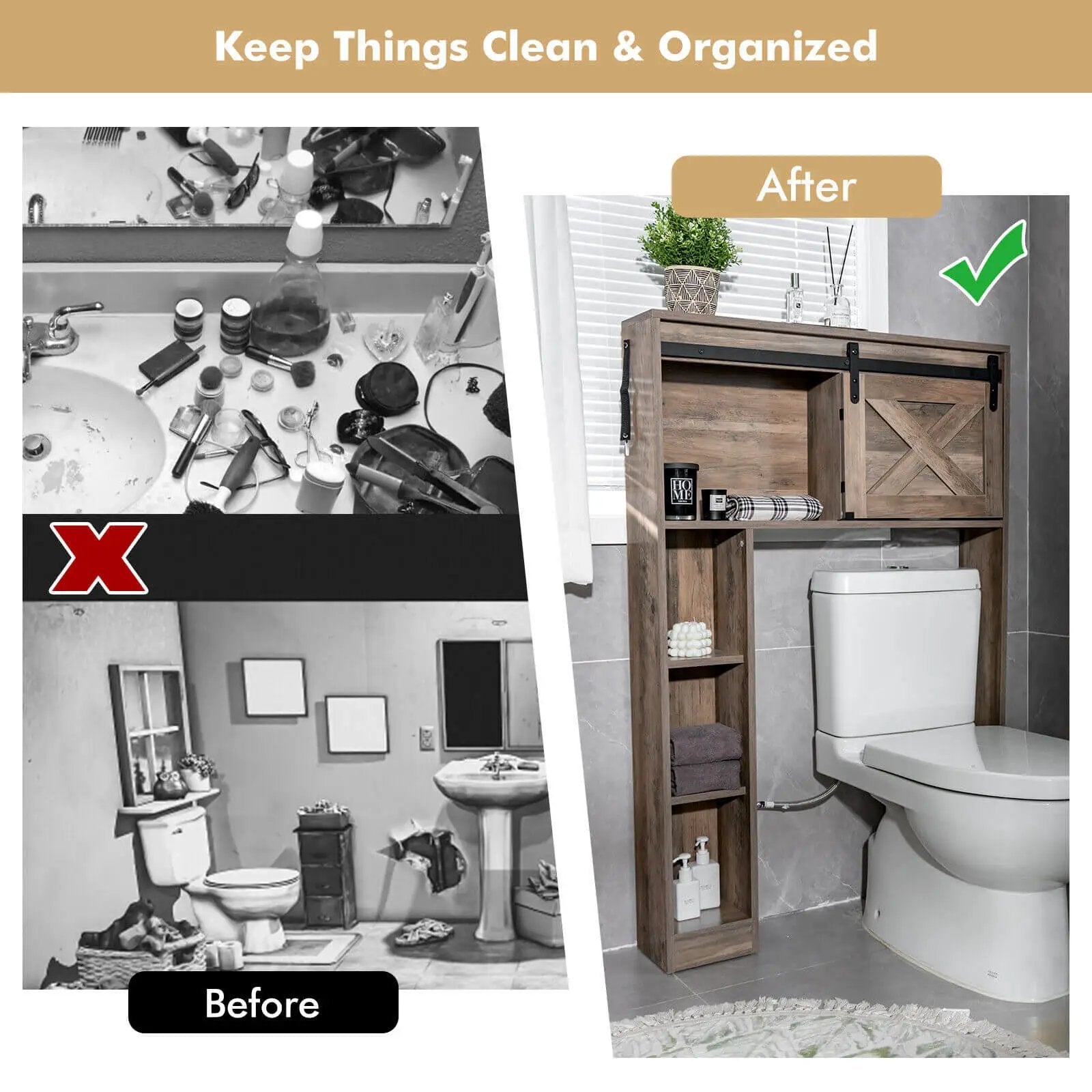 4-Tier Over The Toilet Storage Cabinet with Sliding Barn Door and Storage Shelves by DirectDeals
