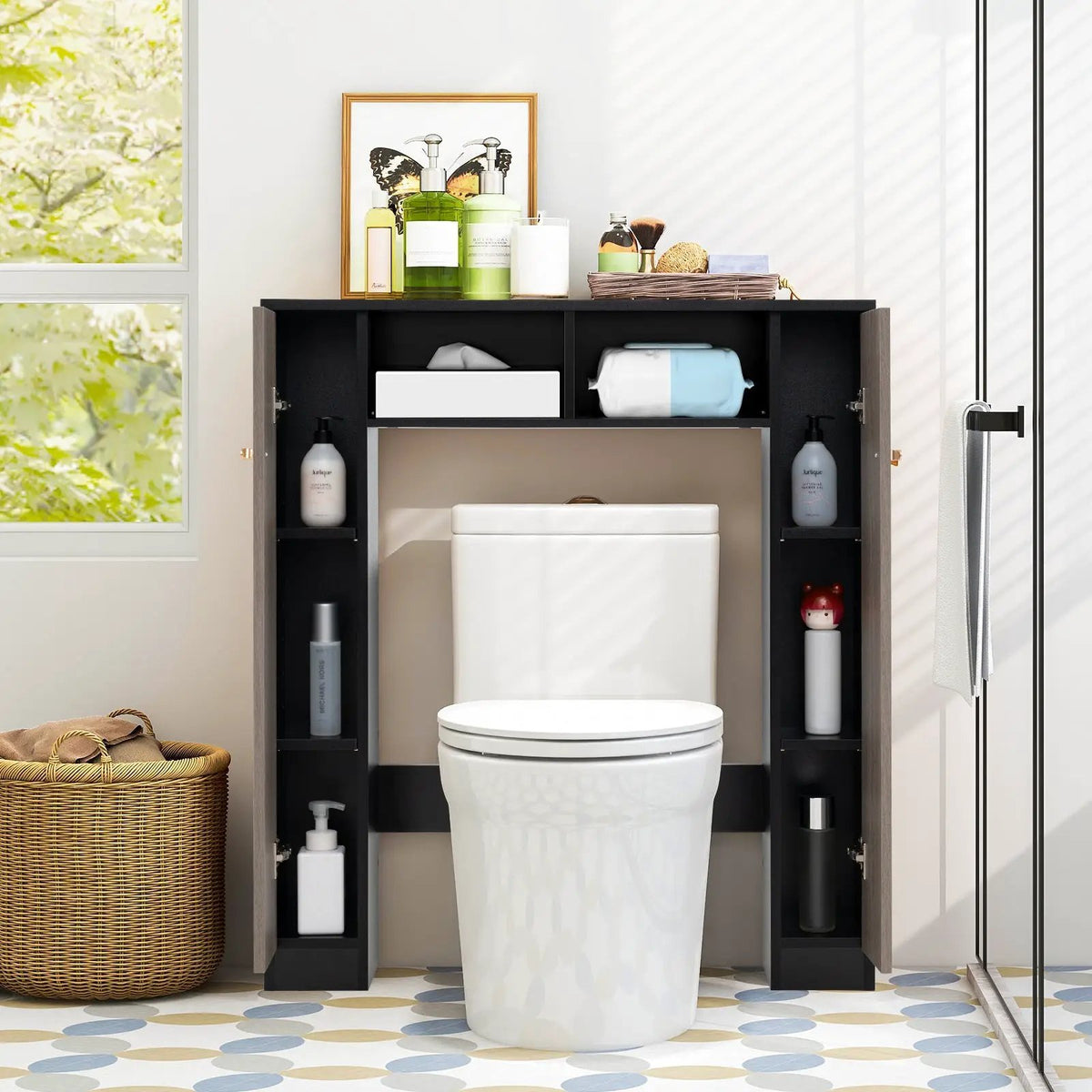 Over The Toilet Storage Cabinet with 2 Open Compartments and 4 Adjustable Shelves by DirectDeals