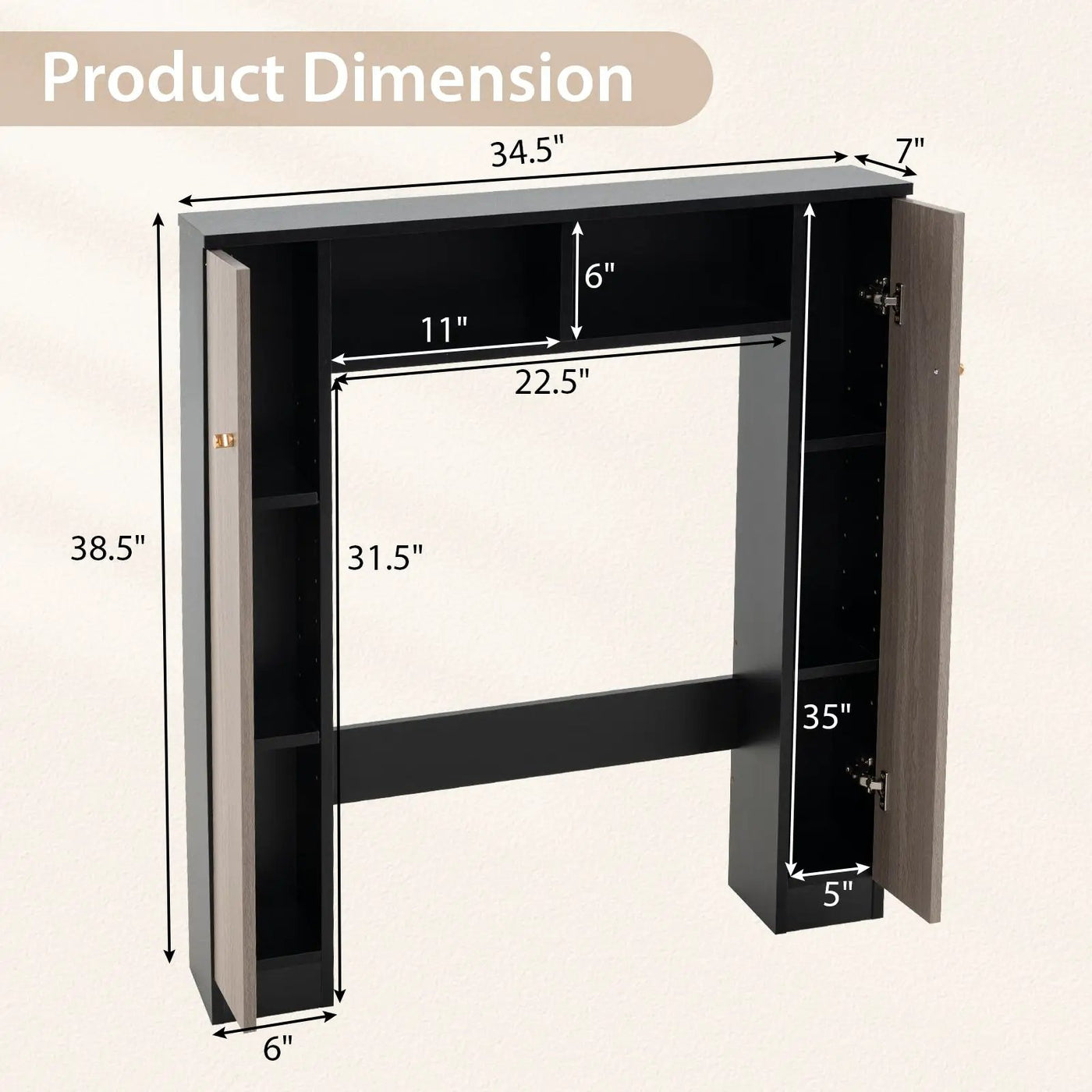 Over The Toilet Storage Cabinet with 2 Open Compartments and 4 Adjustable Shelves by DirectDeals
