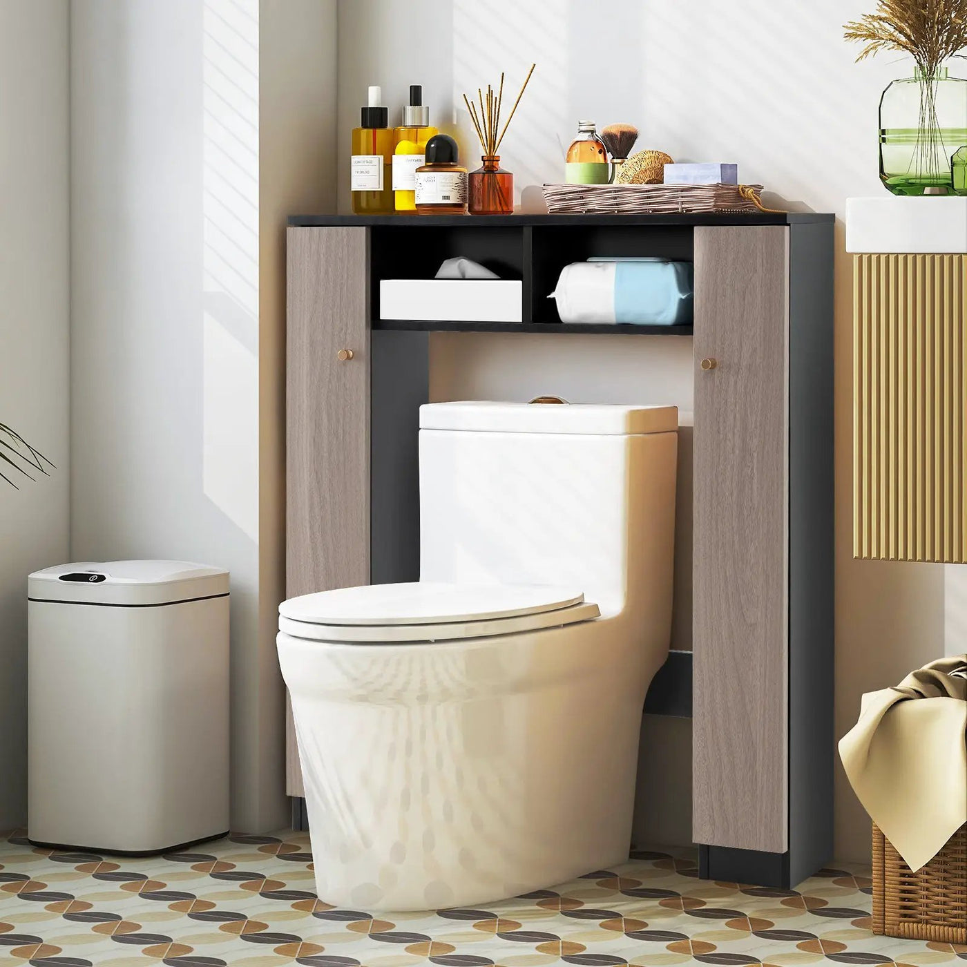 Over The Toilet Storage Cabinet with 2 Open Compartments and 4 Adjustable Shelves by DirectDeals
