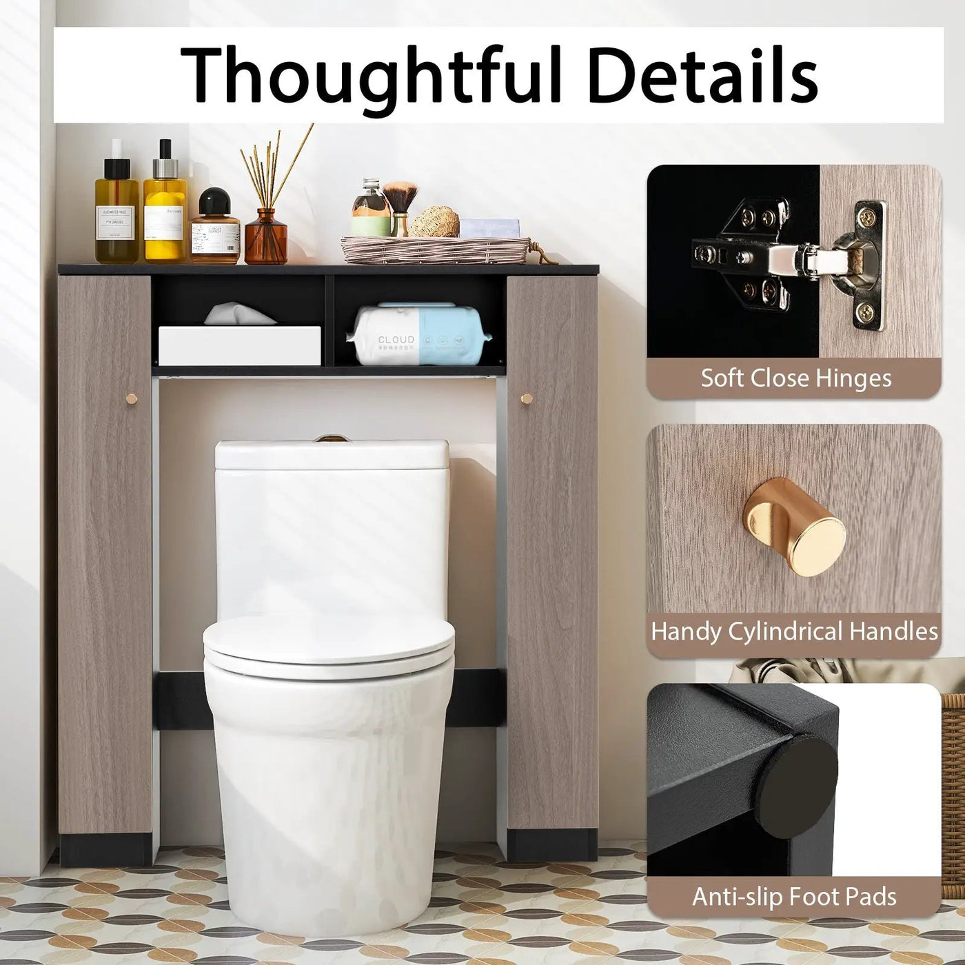 Over The Toilet Storage Cabinet with 2 Open Compartments and 4 Adjustable Shelves by DirectDeals