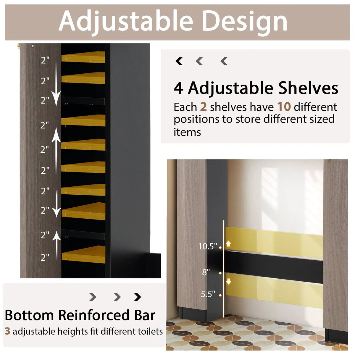 Over The Toilet Storage Cabinet with 2 Open Compartments and 4 Adjustable Shelves by DirectDeals