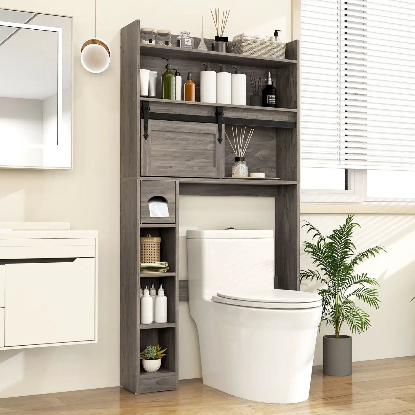 Over The Toilet Storage Cabinet with Sliding Barn Door and Adjustable Shelves by DirectDeals