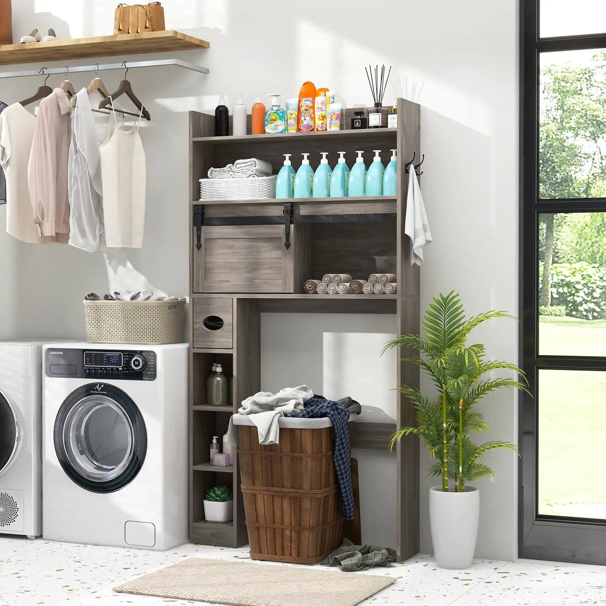 Over The Toilet Storage Cabinet with Sliding Barn Door and Adjustable Shelves by DirectDeals