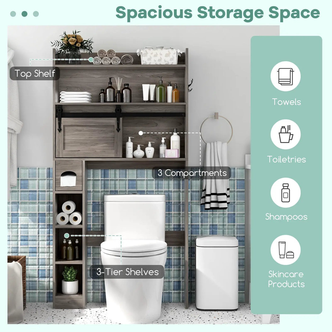 Over The Toilet Storage Cabinet with Sliding Barn Door and Adjustable Shelves by DirectDeals
