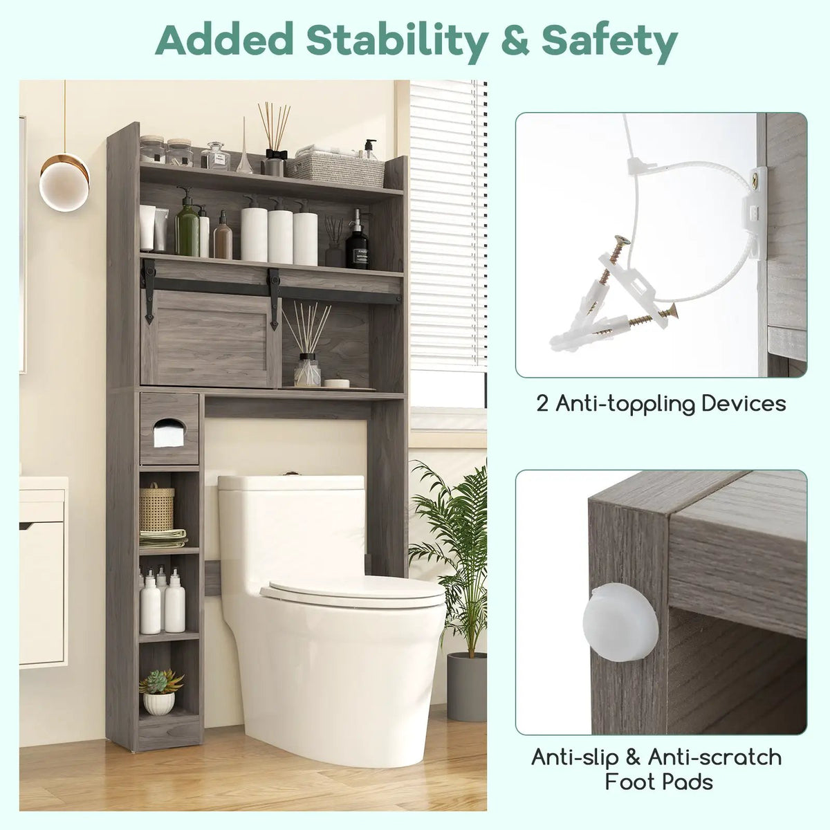Over The Toilet Storage Cabinet with Sliding Barn Door and Adjustable Shelves by DirectDeals