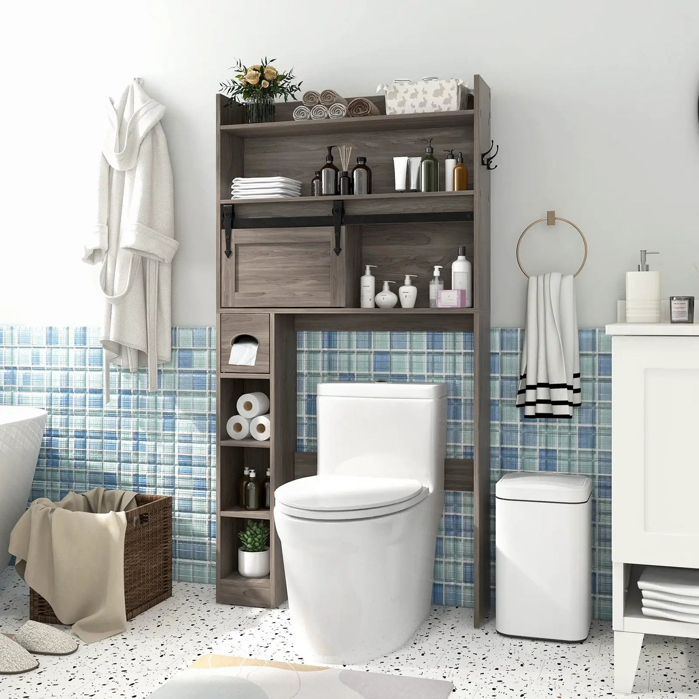 Over The Toilet Storage Cabinet with Sliding Barn Door and Adjustable Shelves by DirectDeals