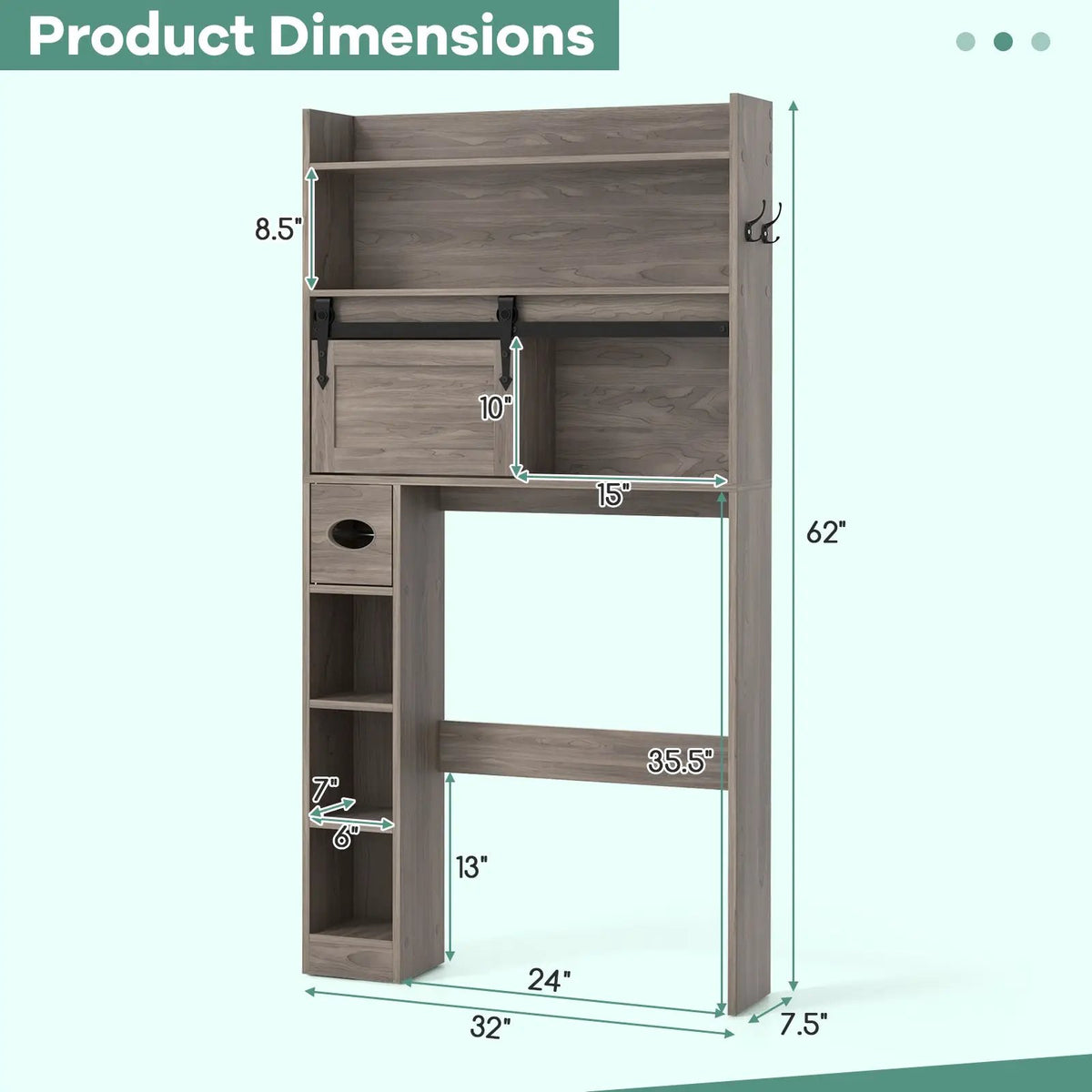 Over The Toilet Storage Cabinet with Sliding Barn Door and Adjustable Shelves by DirectDeals