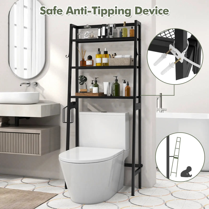 3-Tier Over The Toilet Storage Shelf with Adjustable Bottom Bar by DirectDeals