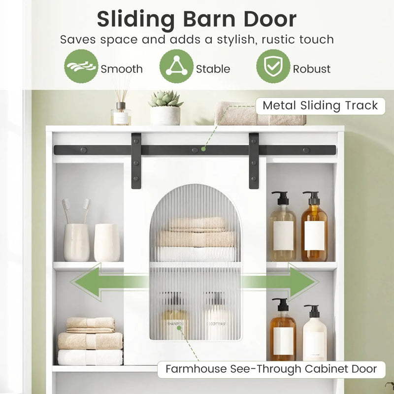 Over Toilet Storage Cabinet with Sliding Barn Door and Open Shelves for Bathroom by DirectDeals