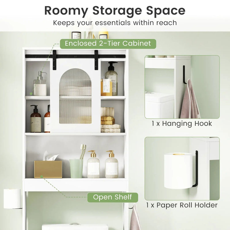 Over Toilet Storage Cabinet with Sliding Barn Door and Open Shelves for Bathroom by DirectDeals