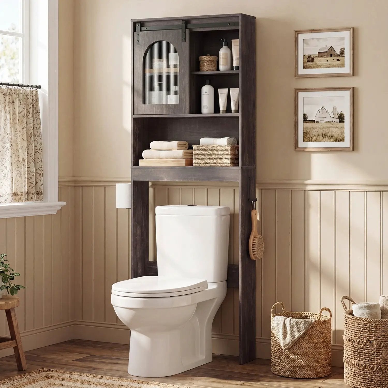 Over Toilet Storage Cabinet with Sliding Barn Door and Open Shelves for Bathroom by DirectDeals
