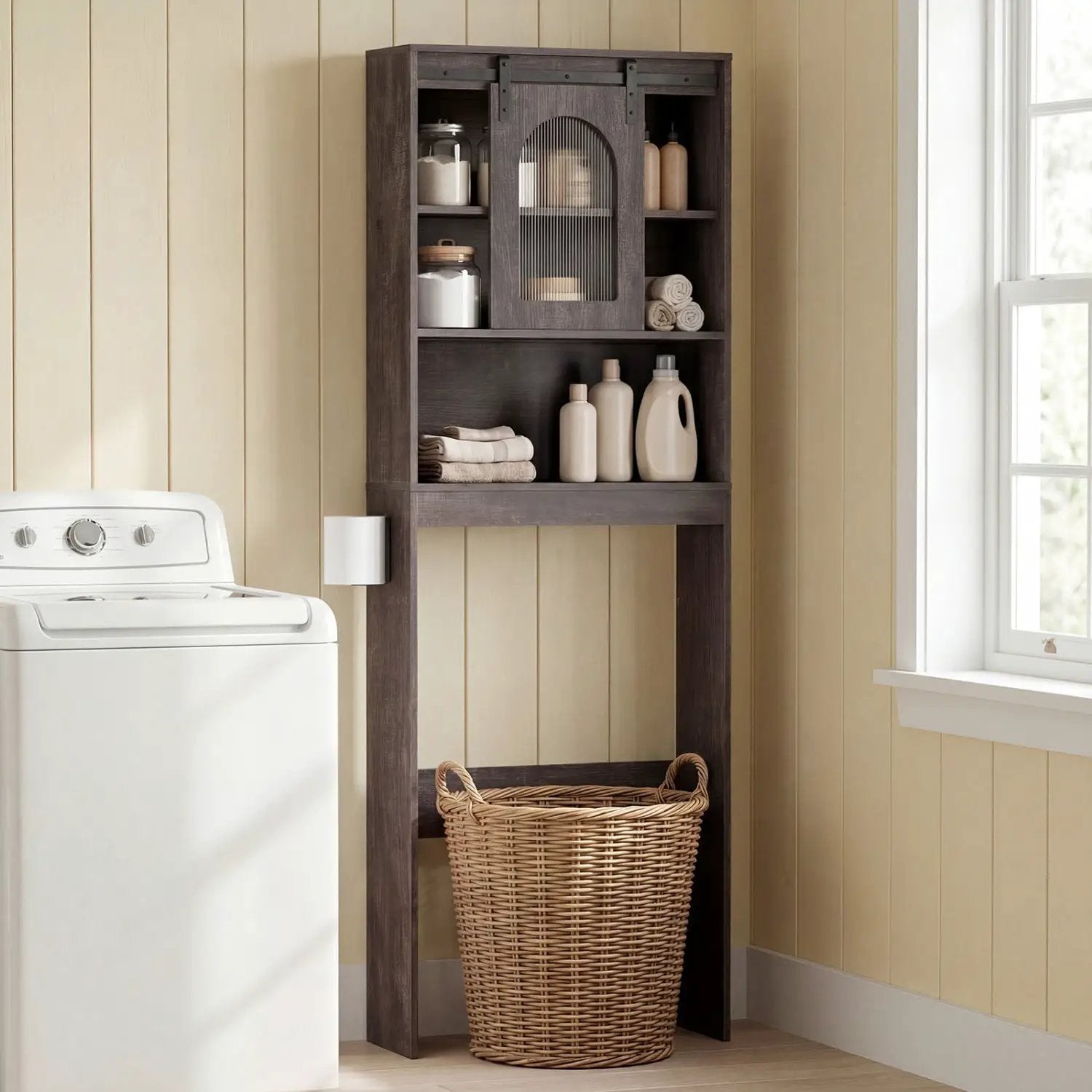 Over Toilet Storage Cabinet with Sliding Barn Door and Open Shelves for Bathroom by DirectDeals