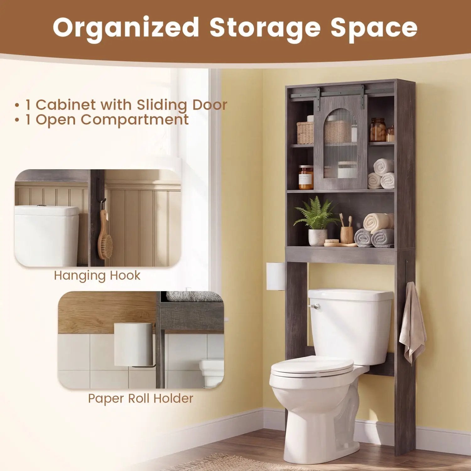 Over Toilet Storage Cabinet with Sliding Barn Door and Open Shelves for Bathroom by DirectDeals