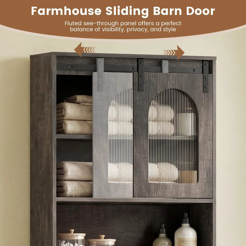 Over Toilet Storage Cabinet with Sliding Barn Door and Open Shelves for Bathroom by DirectDeals