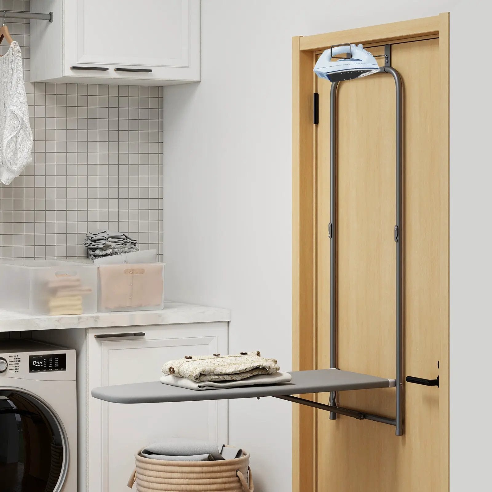 Over the Door Ironing Board Space-Saving Metal Hanging Ironing Board-Gray by DirectDeals