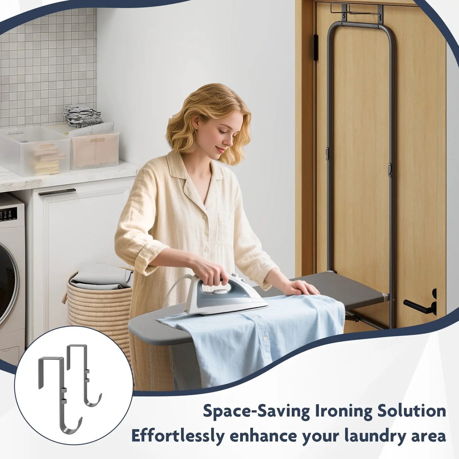 Over the Door Ironing Board Space-Saving Metal Hanging Ironing Board-Gray by DirectDeals