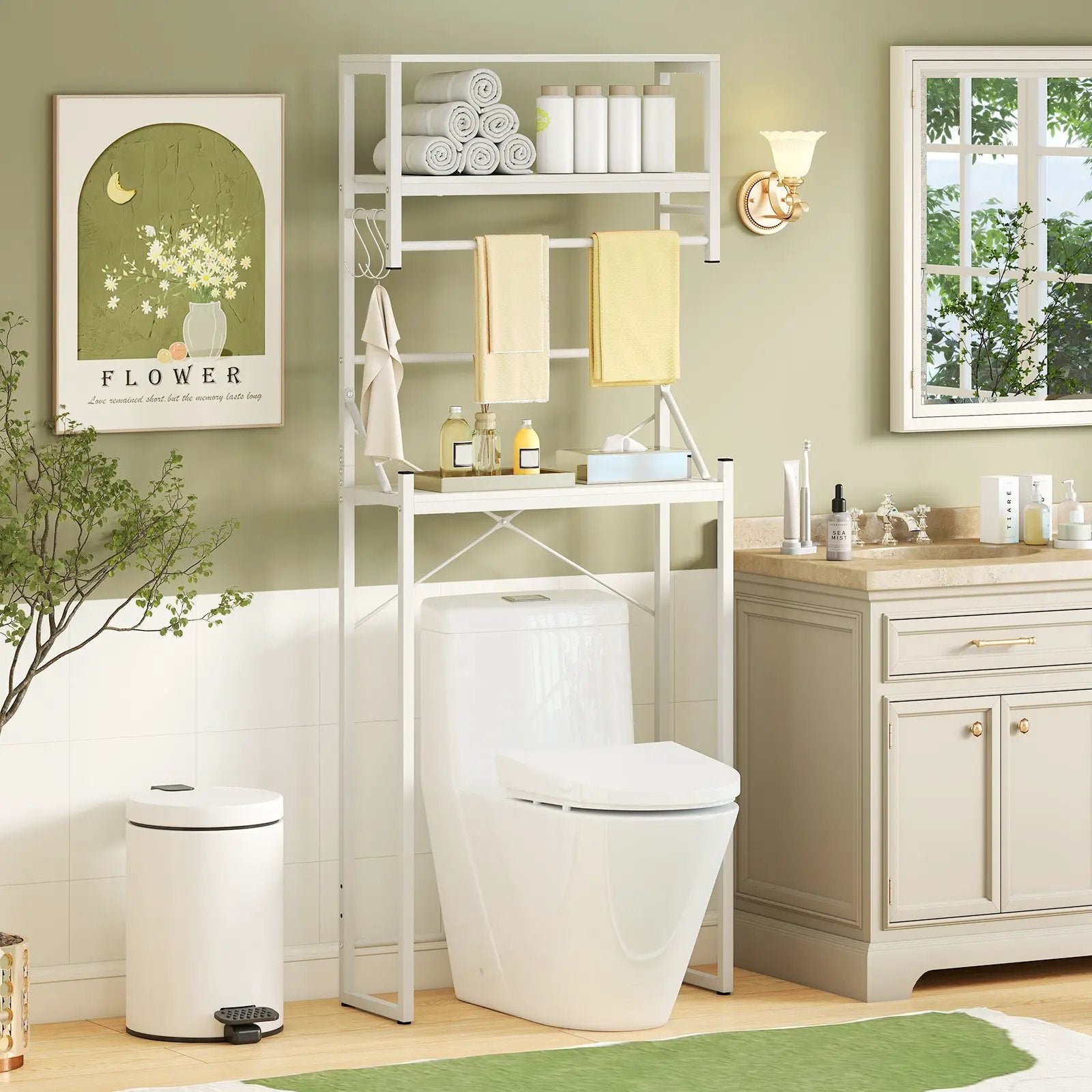 Over the Toilet Storage Rack 3-Tier Over Toilet Bathroom Organizer with Towel Holder-White by DirectDeals