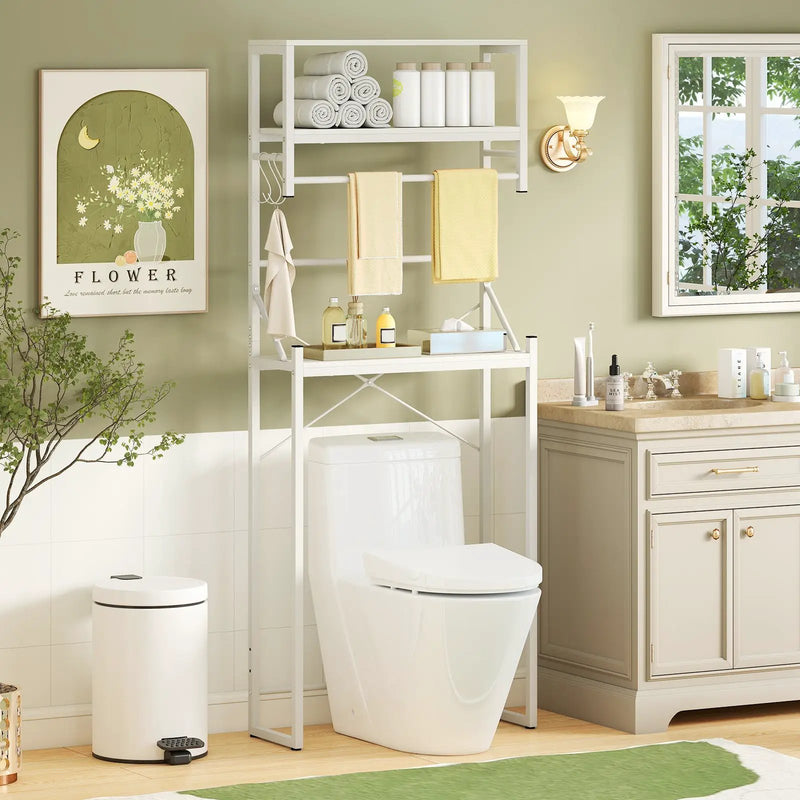 Over the Toilet Storage Rack 3-Tier Over Toilet Bathroom Organizer with Towel Holder-White by DirectDeals
