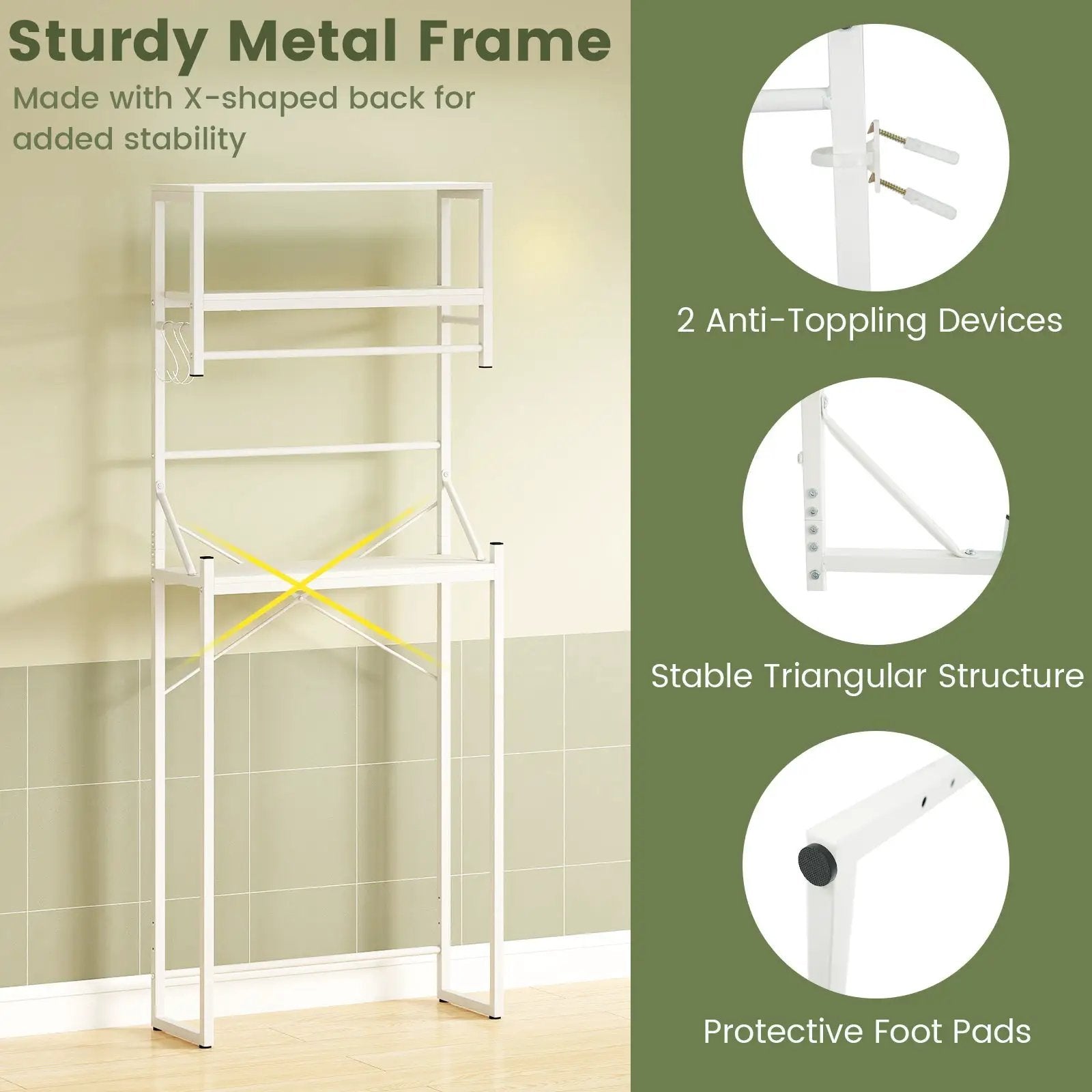 Over the Toilet Storage Rack 3-Tier Over Toilet Bathroom Organizer with Towel Holder-White by DirectDeals