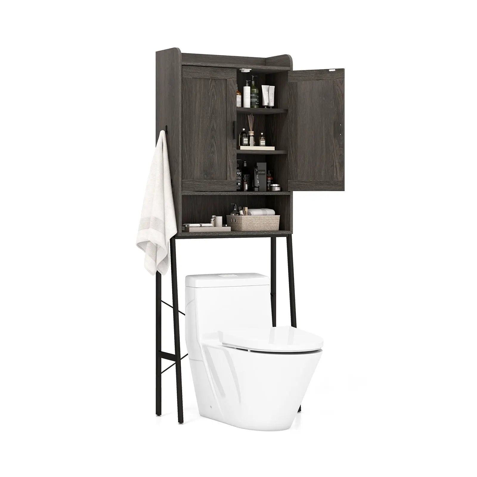 Over the Toilet Storage Cabinet Space Saver Organizer with Double Doors-Gray by DirectDeals