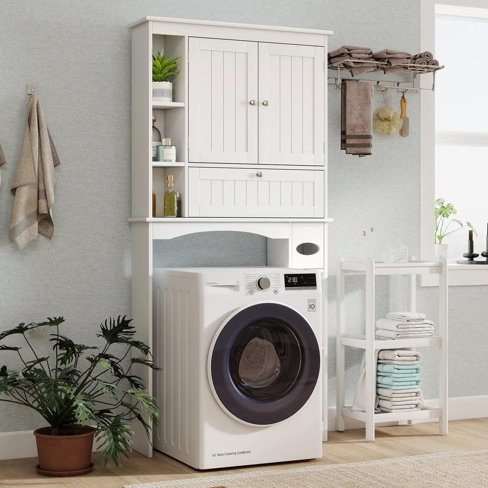 Over the Toilet Storage Cabinet with Adjustable Shelf and Bottom Bar-White by DirectDeals
