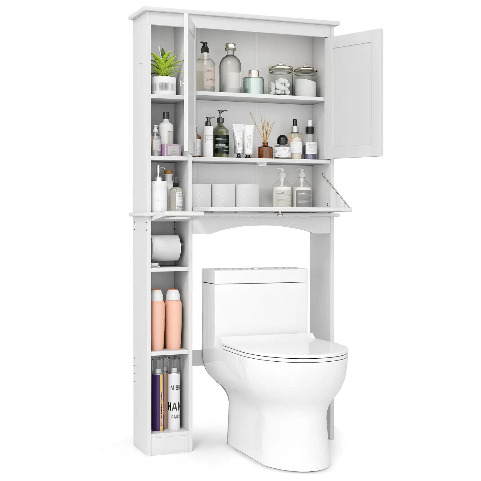 Over the Toilet Storage Cabinet with Adjustable Shelf and Bottom Bar-White by DirectDeals