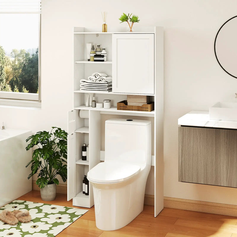 Over-the-Toilet Storage Cabinet Standing Toilet Rack with Sliding Door-White by DirectDeals