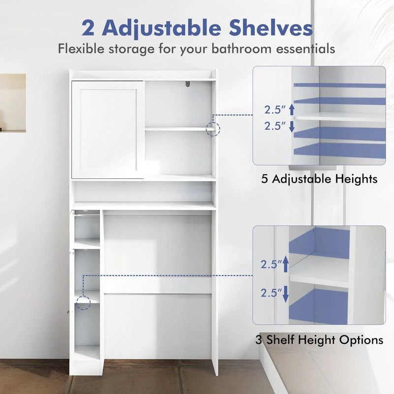 Over-the-Toilet Storage Cabinet Standing Toilet Rack with Sliding Door-White by DirectDeals