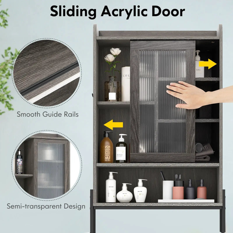 Over the Toilet Storage Cabinet with Sliding Acrylic Door and Adjustable Shelves-Gray by DirectDeals