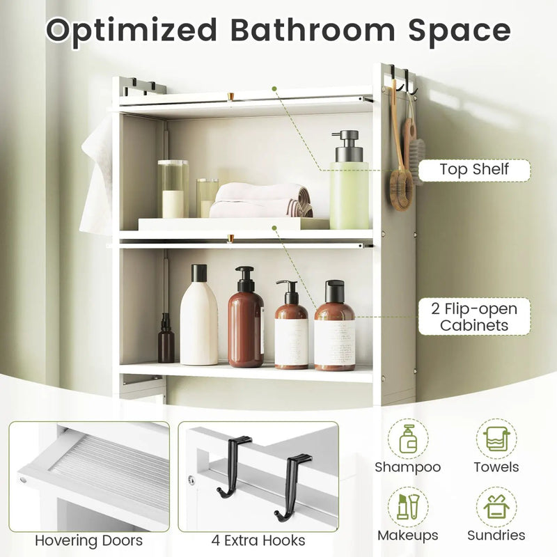 Over-the-toilet Cabinet Bathroom Organizer with 2 Flip-up Cabinets by DirectDeals