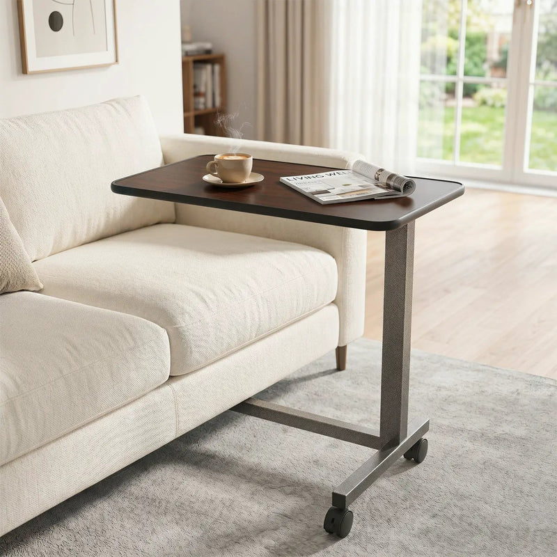 Overbed Table with Lockable Wheels and Adjustable Height by DirectDeals