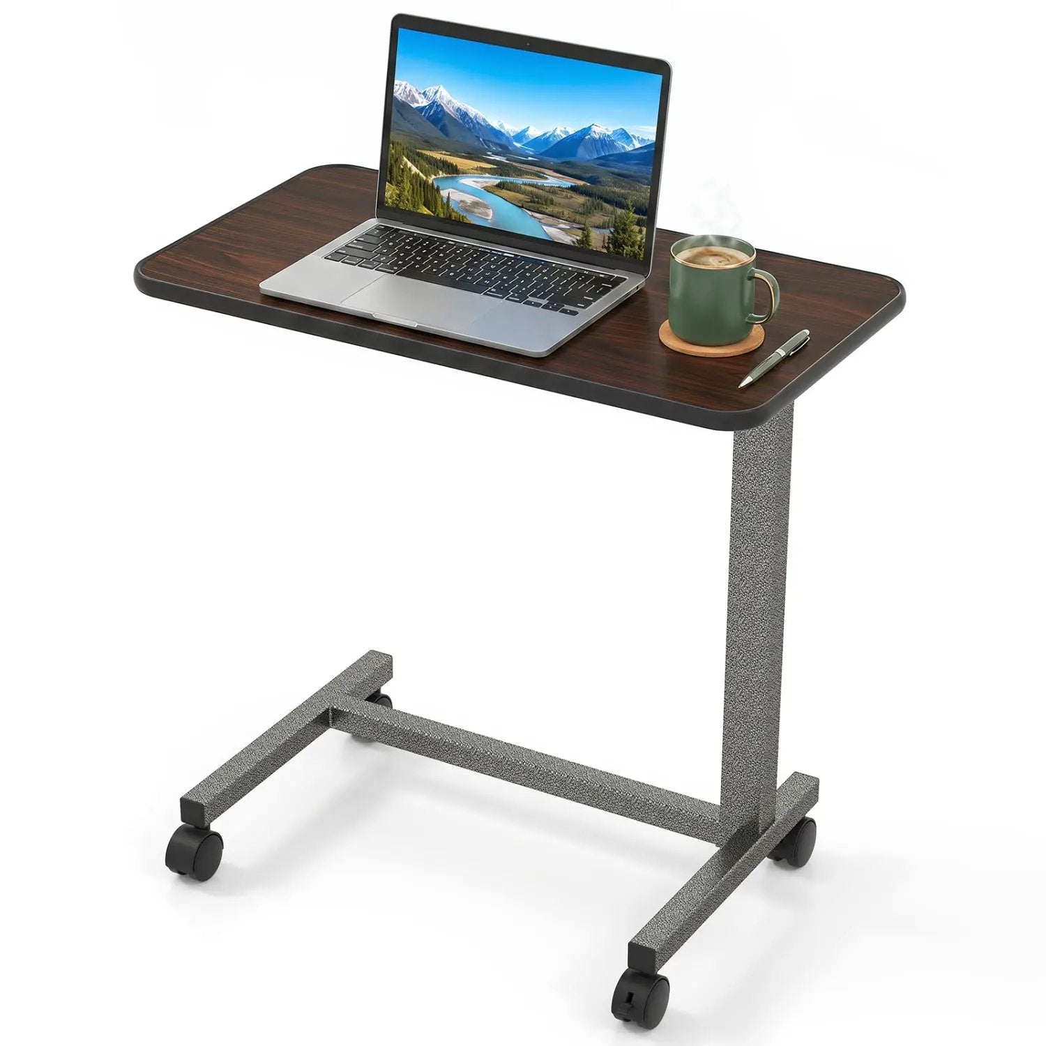 Overbed Table with Lockable Wheels and Adjustable Height by DirectDeals
