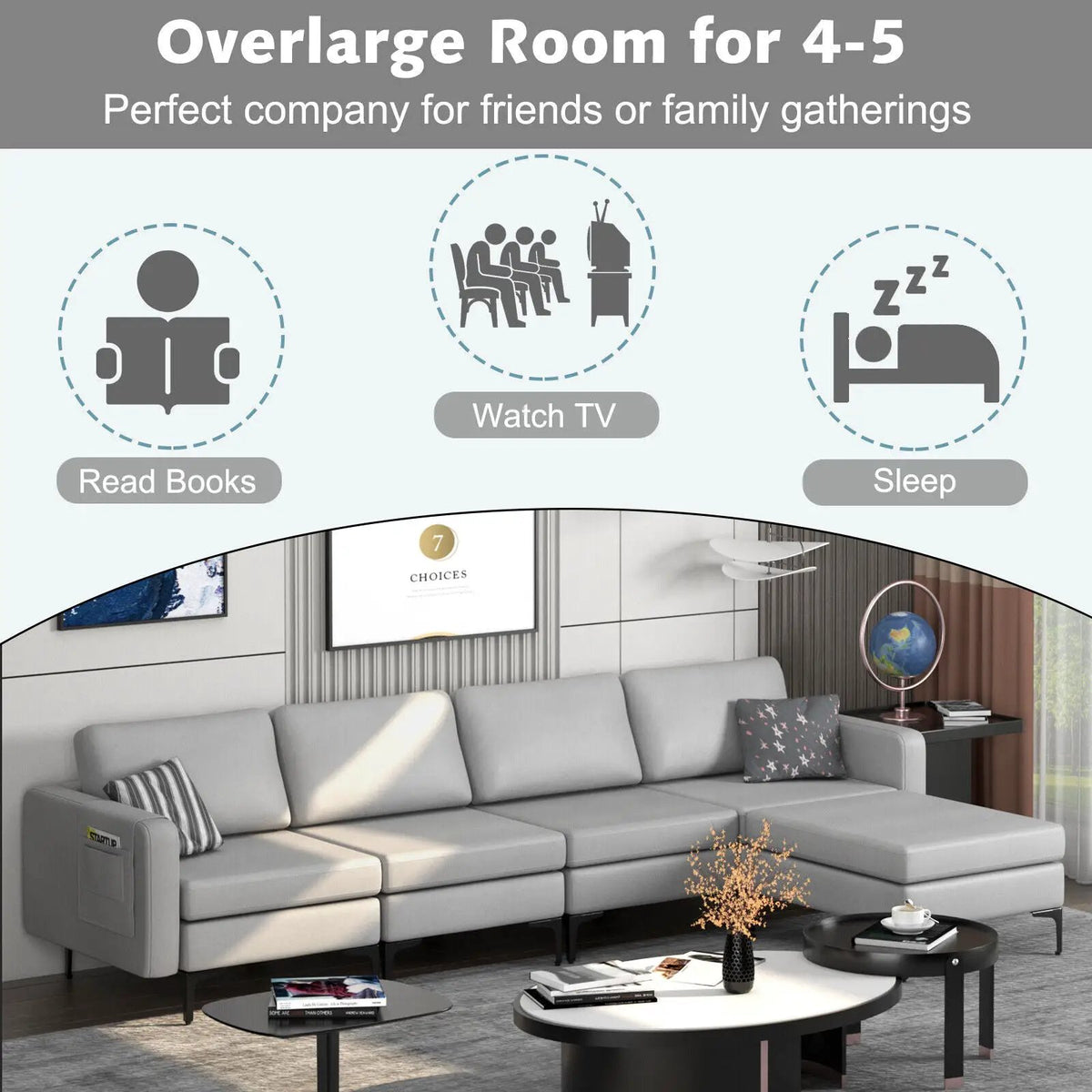 Modular L-shaped Sectional Sofa with Reversible Ottoman and 2 USB Ports, photo 27 of 40