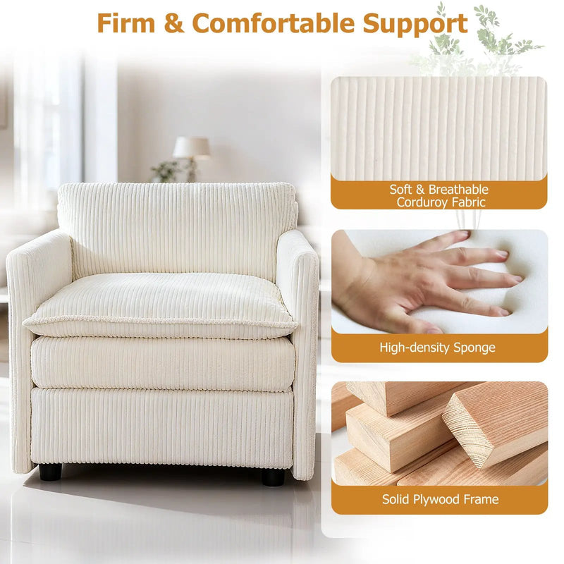 Oversized Accent Chair with Ottoman with Soft Corduroy Cushions-Beige by DirectDeals