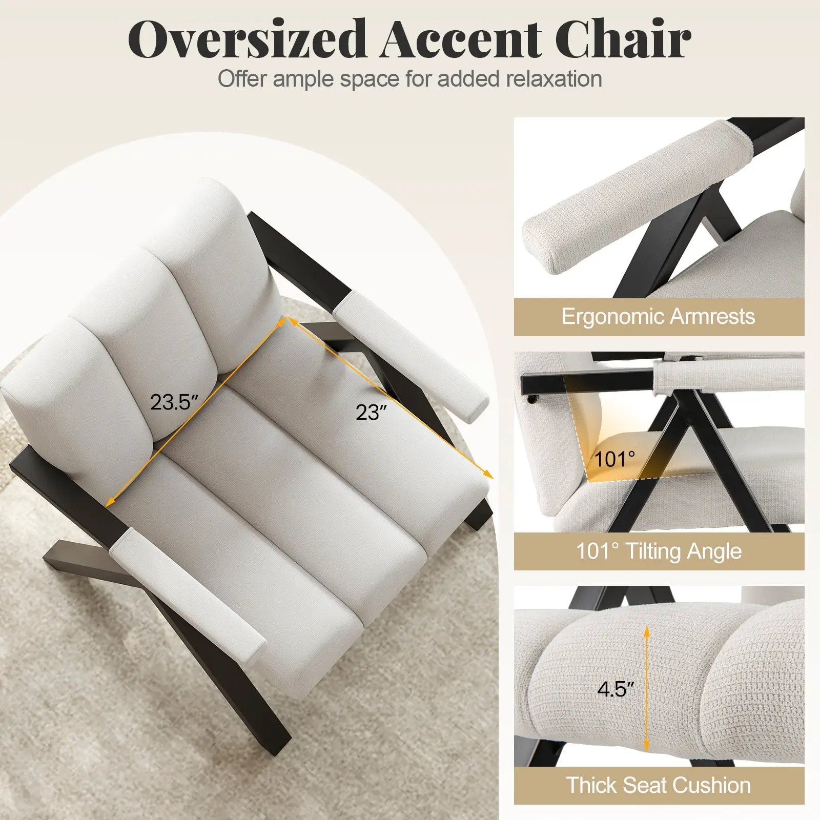 Oversized Accent Chair with Metal Frame and Armrests by DirectDeals