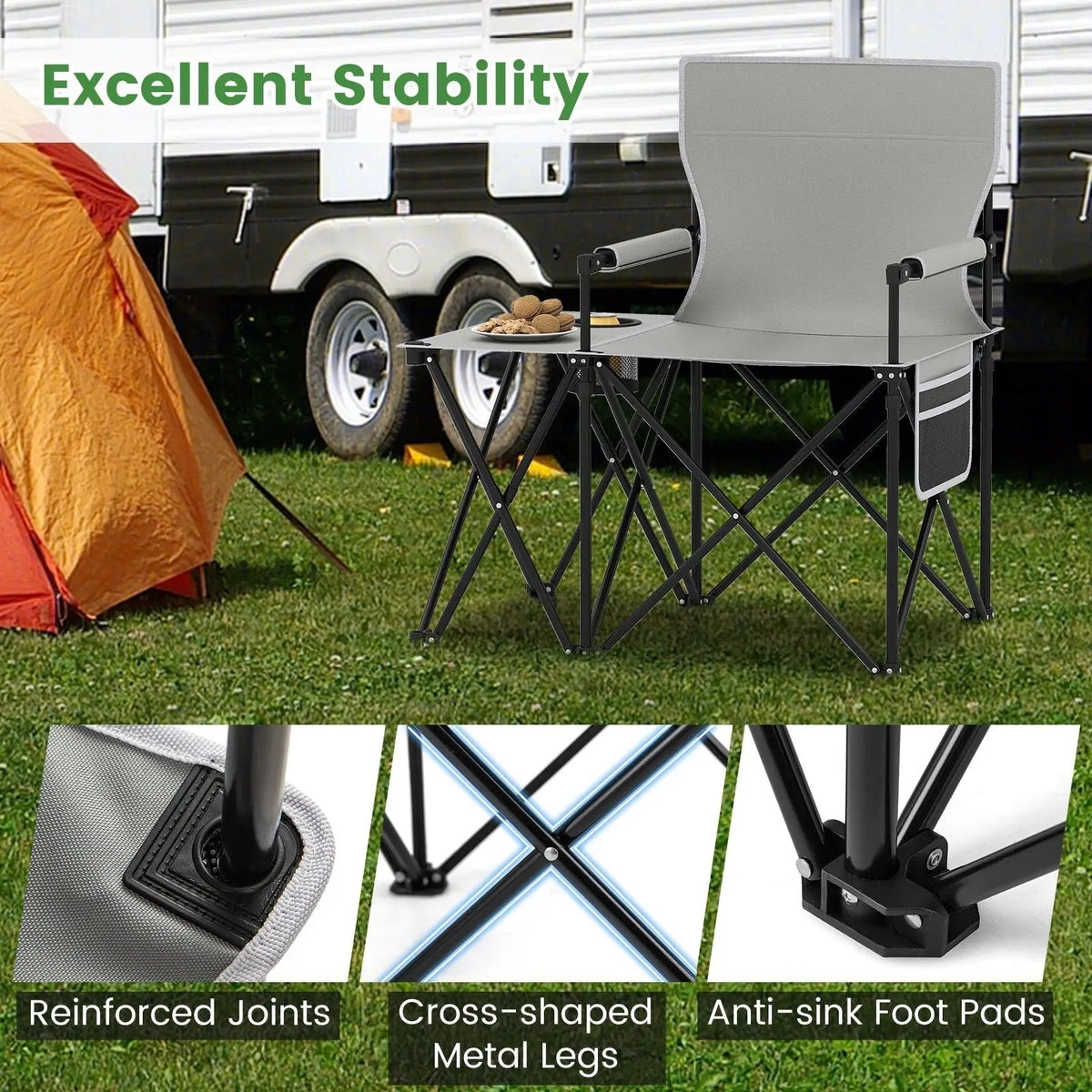 Oversized Camping Chair with Side Table and 2 Storage Pockets, photo 15 of 16