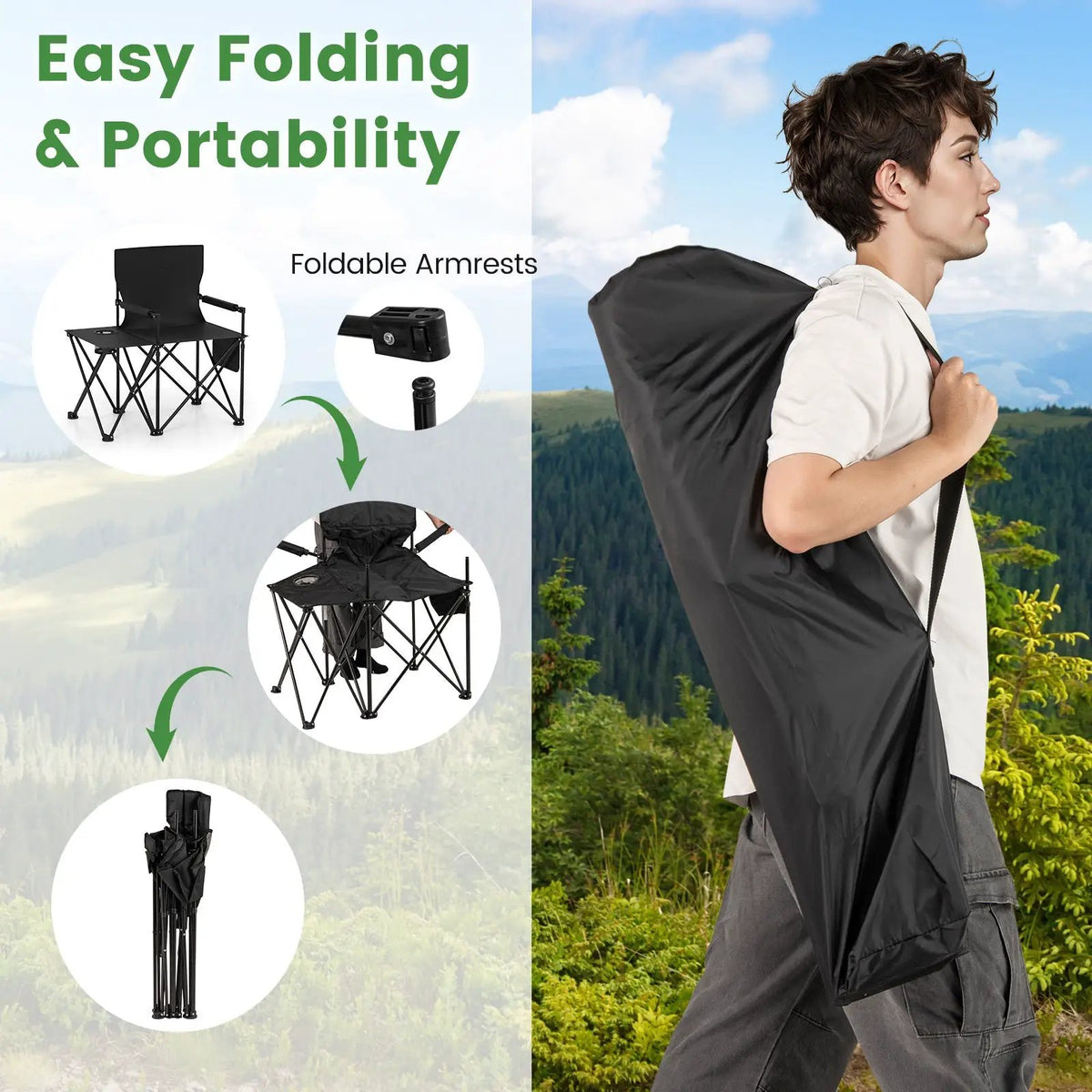 Oversized Camping Chair with Side Table and 2 Storage Pockets, photo 12 of 16