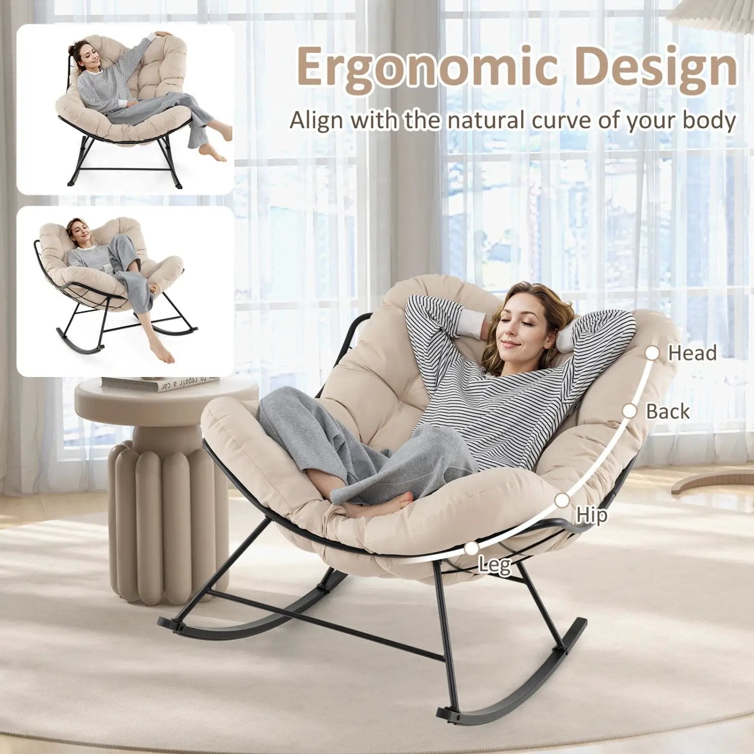 Oversized Egg Papasan Chair with Padded Cushion for Porch by DirectDeals