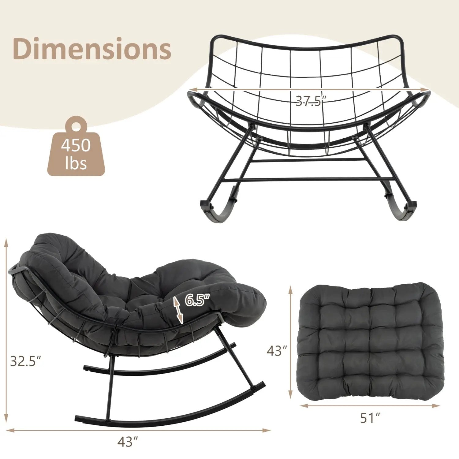 Oversized Egg Papasan Chair with Padded Cushion for Porch by DirectDeals
