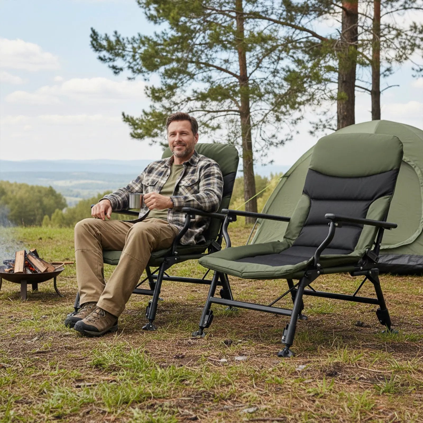 Oversized Foldable Fishing Chair for Adults with Armrest-Green by DirectDeals