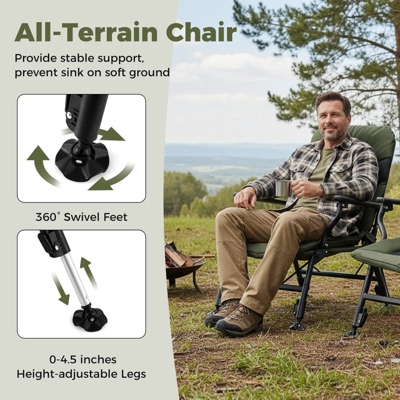 Oversized Foldable Fishing Chair for Adults with Armrest-Green by DirectDeals