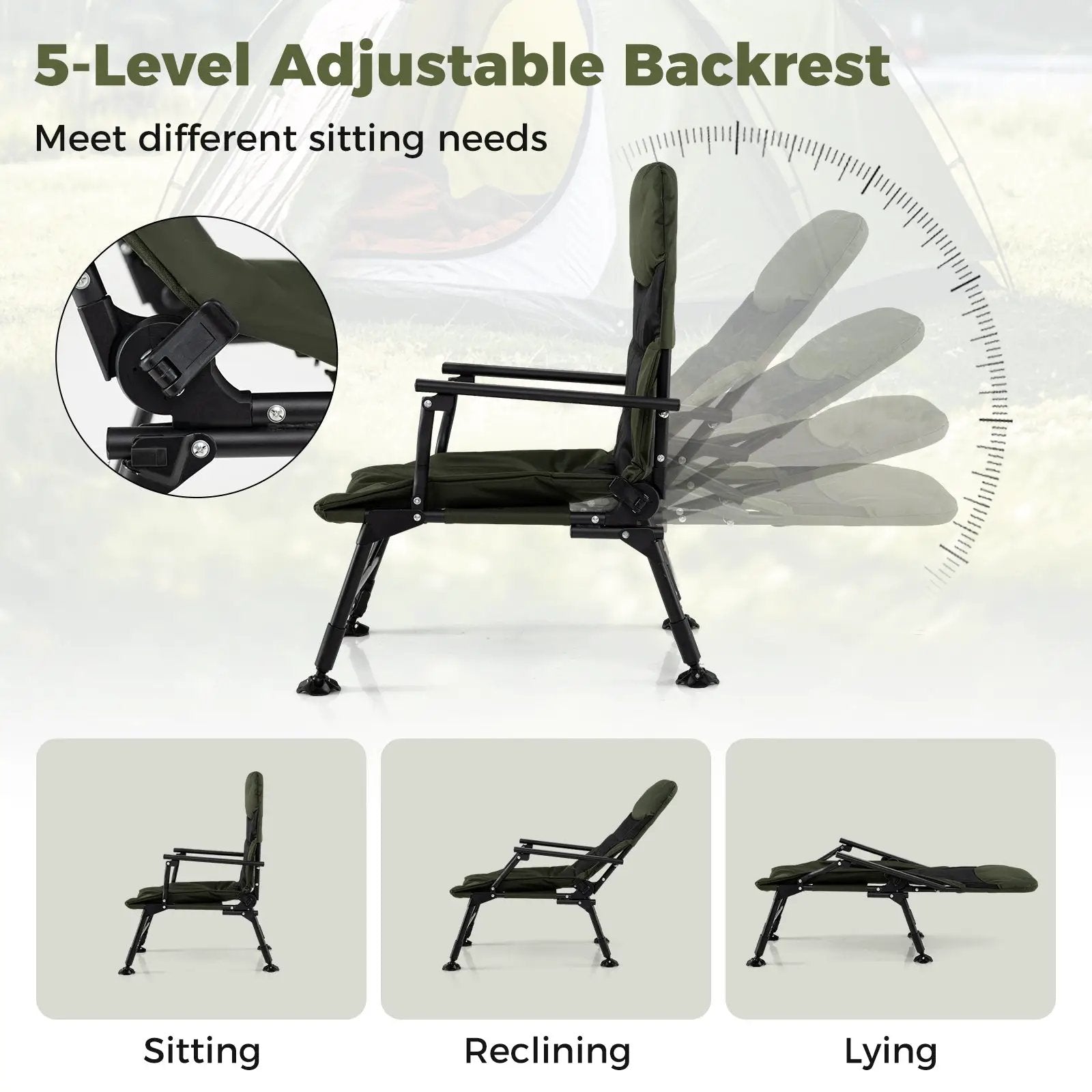 Oversized Foldable Fishing Chair for Adults with Armrest-Green by DirectDeals