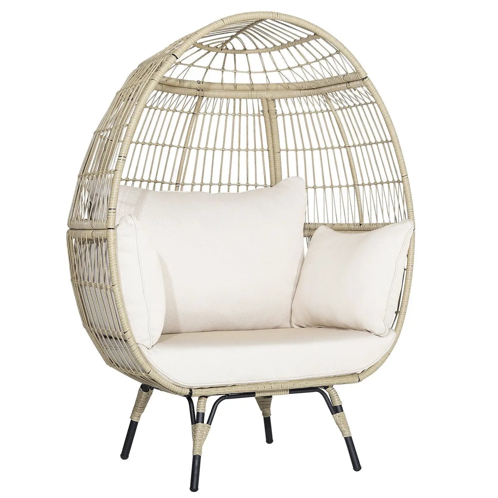Oversized Rattan Egg Lounge Chair & 2-Seat Rattan Sofa with Cushions by DirectDeals