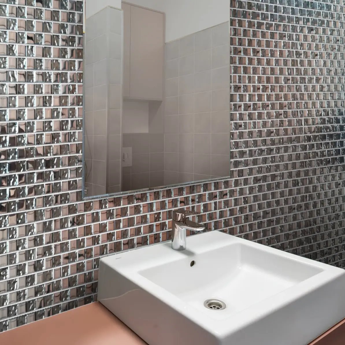 Silver 12x12 Glossy Square Glass Mosaic Tile (5 pack, 4.83 sq ft/case) by Apollo Tile